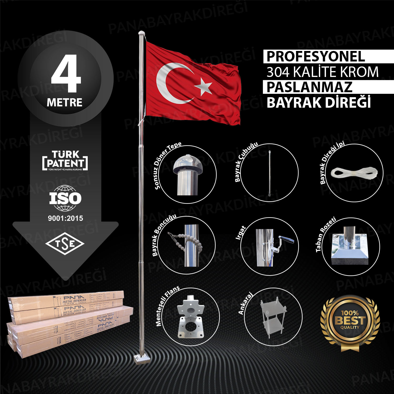 4 Metre İnox 304 Kalite Paslanmaz Krom Çelik Profesyonel Bayrak Direği 1 4 Metre İnox 304 Kalite Paslanmaz Krom Çelik Profesyonel Bayrak Direği