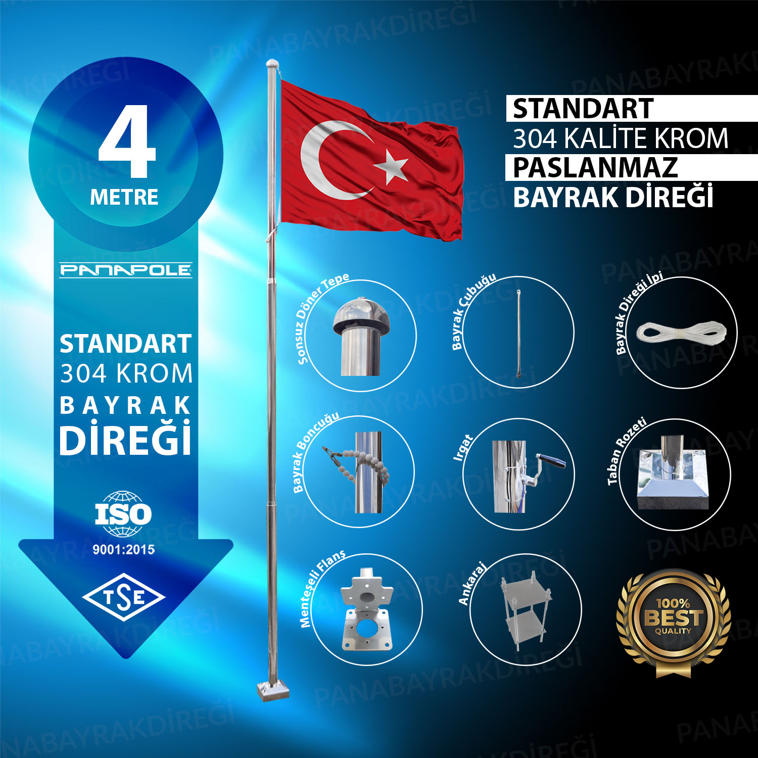 4 Metre İnox 304 Kalite Paslanmaz Krom Çelik Standart Bayrak Direği 1 4 Metre İnox 304 Kalite Paslanmaz Krom Çelik Standart Bayrak Direği