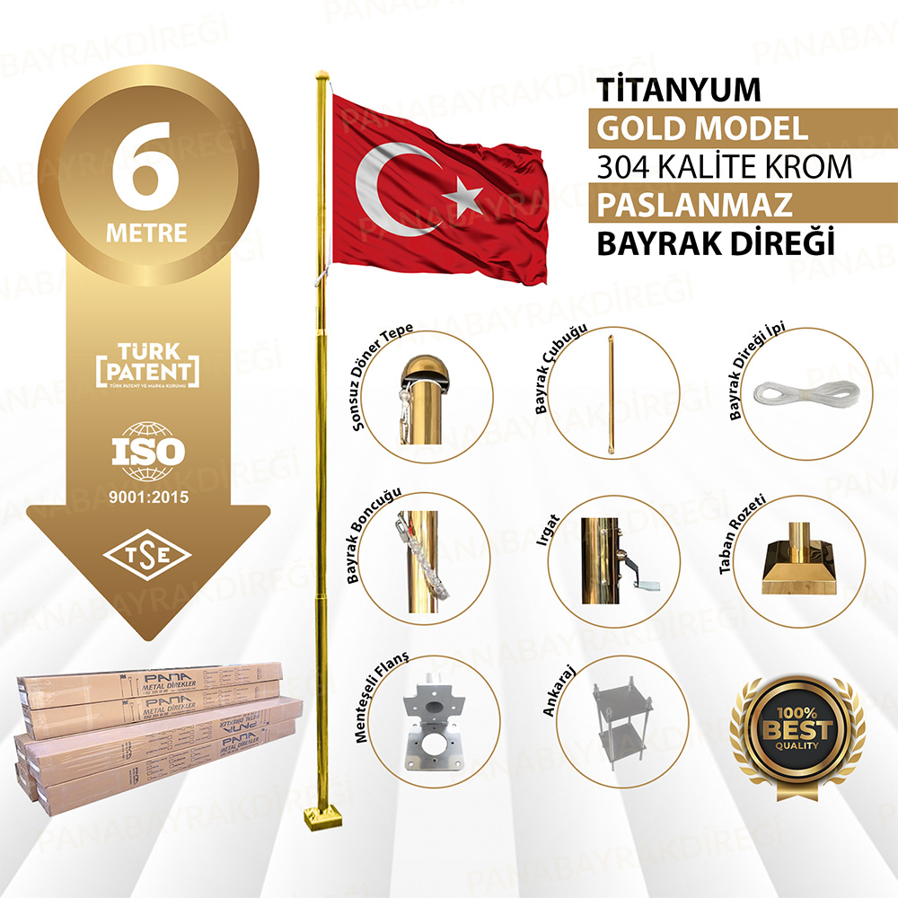 6 Metre İnox 304 Kalite Paslanmaz Krom Çelik Titanyum Gold Bayrak Direği 1 6 Metre İnox 304 Kalite Paslanmaz Krom Çelik Titanyum Gold Bayrak Direği