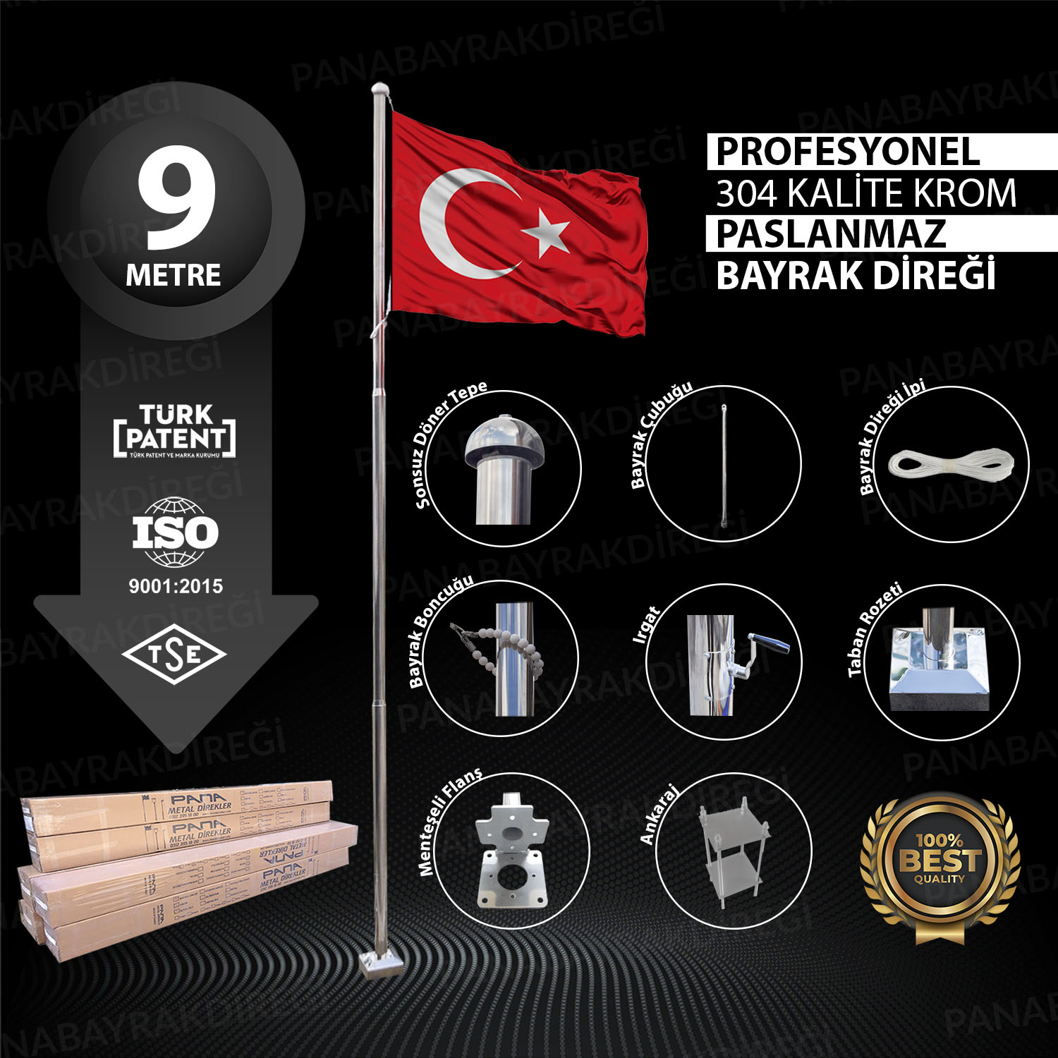 9 Metre İnox 304 Kalite Paslanmaz Krom Çelik Profesyonel Bayrak Direği 1 9 Metre İnox 304 Kalite Paslanmaz Krom Çelik Profesyonel Bayrak Direği